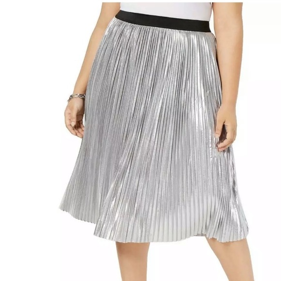 INC International Concepts Dresses & Skirts - NWT Macys Metallic Silver Pleated Full Midi Skirt